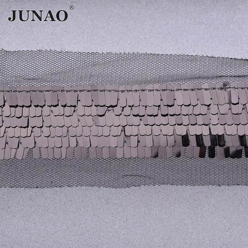 Black JUNAO 1 ярд 35 мм серебряные блестки кружево отделка шитье ЛЕНТА с пайетками блесток окантовка одежда аппликация для платья Рукоделие Ремесла - Цвет: Black