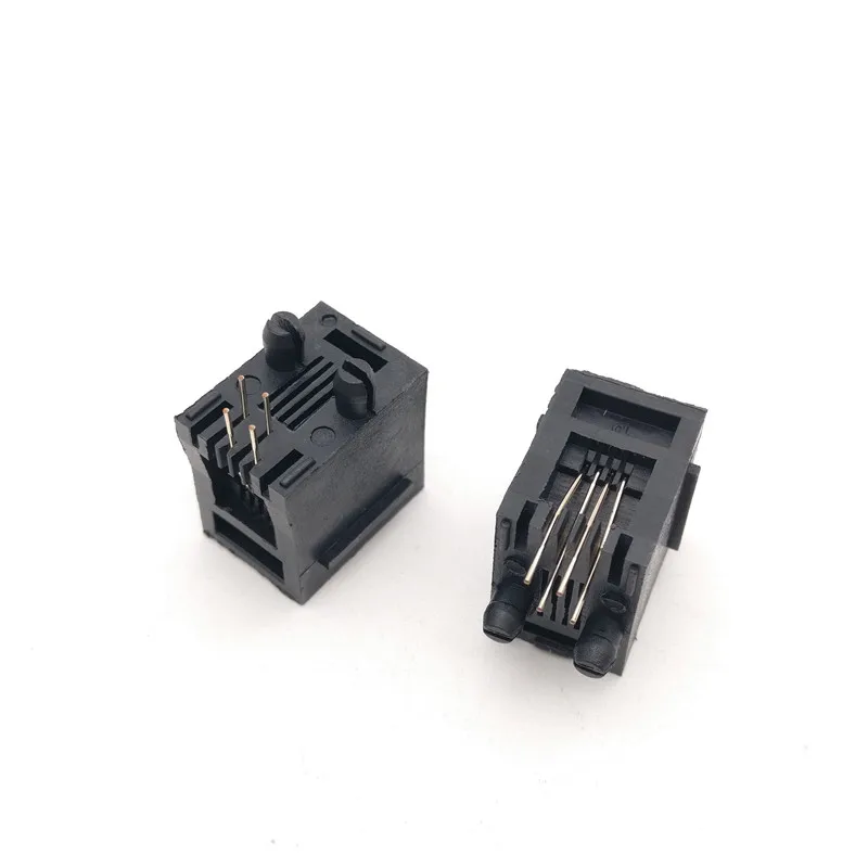 

100 шт. x RJ11 52-4P4C с фланцем 180 градусов топ-вход PCB телефон модульный разъем Женский телефонный разъем Разъем LAN
