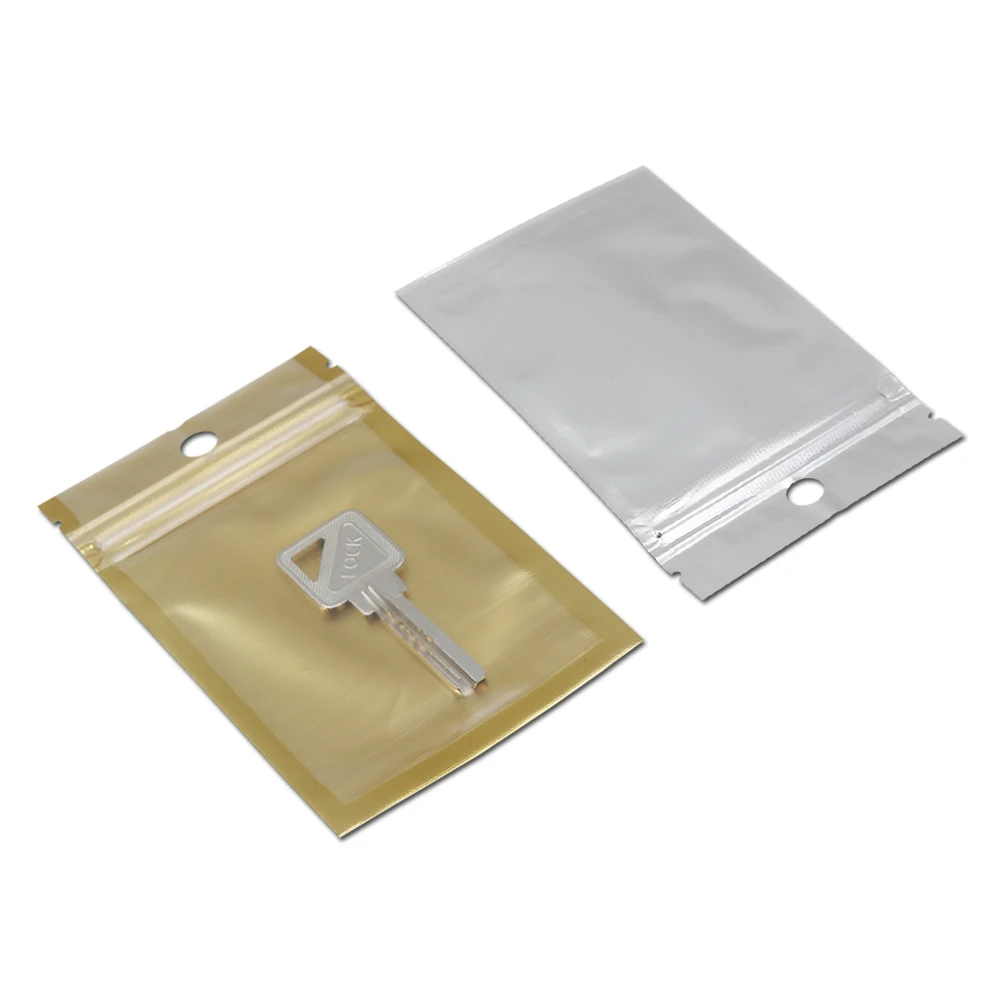 

200Pcs/lot 9x16cm (3.5x6.3inch) Self Sealing Clear Gold Ziplock Packaging Bag with Hang Hole Plastic Zip Lock Package Pouches