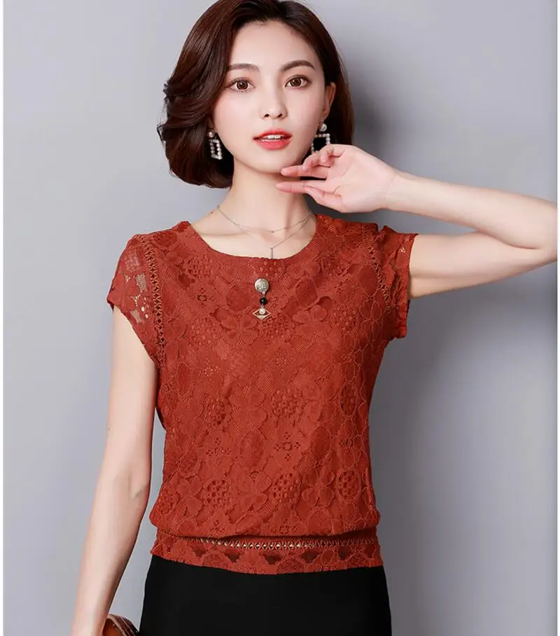 Blusas Mujer De Moda, летняя женская кружевная блузка с коротким рукавом, модные женские рубашки размера плюс, Женские топы и блузки размера s 3XL