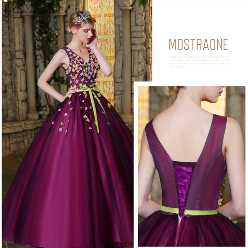 Длинные бальные платья 2019 фиолетовые пышные с аппликацией Vestidos De 15 Sixteen милые для