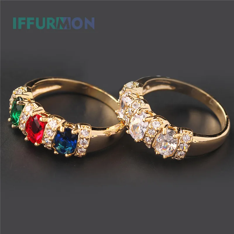 Iffurmon модные золотые Цветные кольца для Для женщин Имитация Кристалл Bague Femme