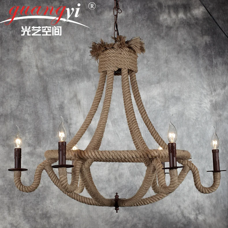 Nordic Art twine vintage iron chandelier lamp living room American country cafe clothing creative personality hanging | Аксессуары для