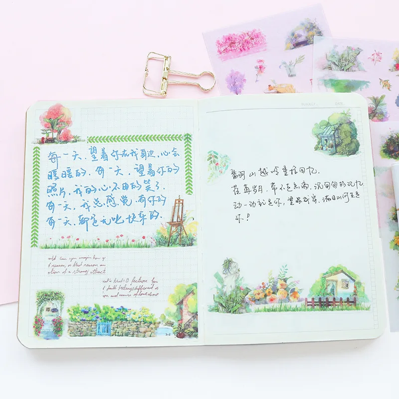 6 шт./упак. зеленая садовая бумага Набор наклеек Kawaii Канцтовары DIY Скрапбукинг