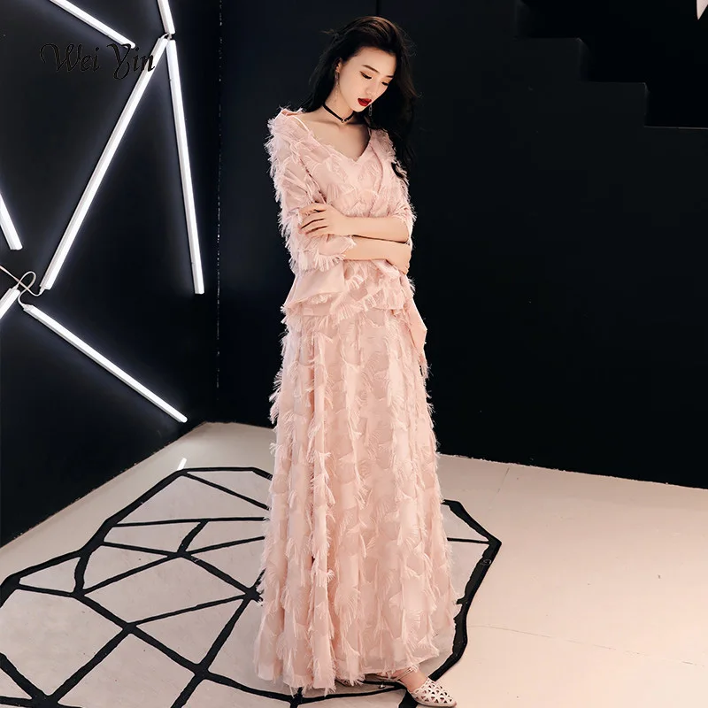 Weiyin 2019 элегантные вечерние платья кружевные длинные с v образным вырезом