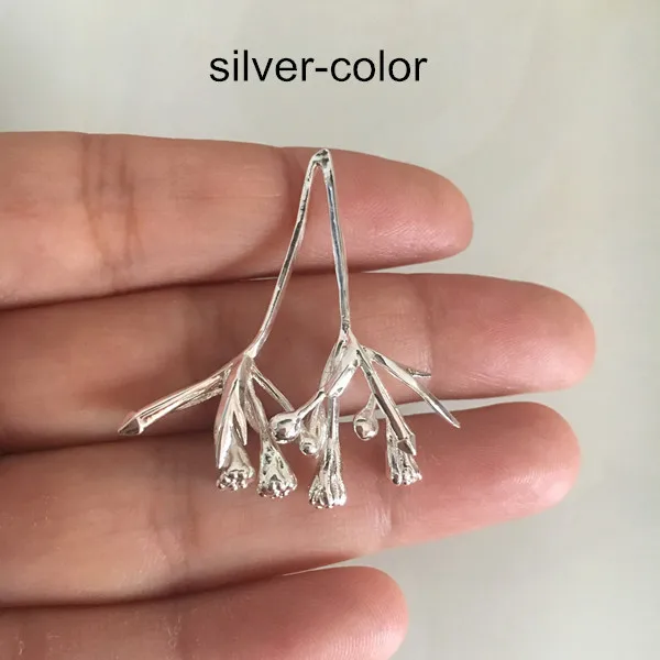 Silver-color 6 шт.-37*38 мм Латунные Литые Цветочные Подвески в виде ветки, сырая латунь, серебряный цвет, золотой цвет, металлическая Цветочная подвеска-бутон для ожерелья DIY - Окраска металла: Silver-color