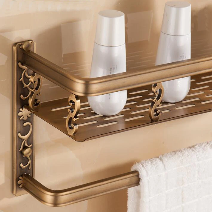 Настенная алюминиевая полка для ванной комнаты в античном стиле с вешалкой