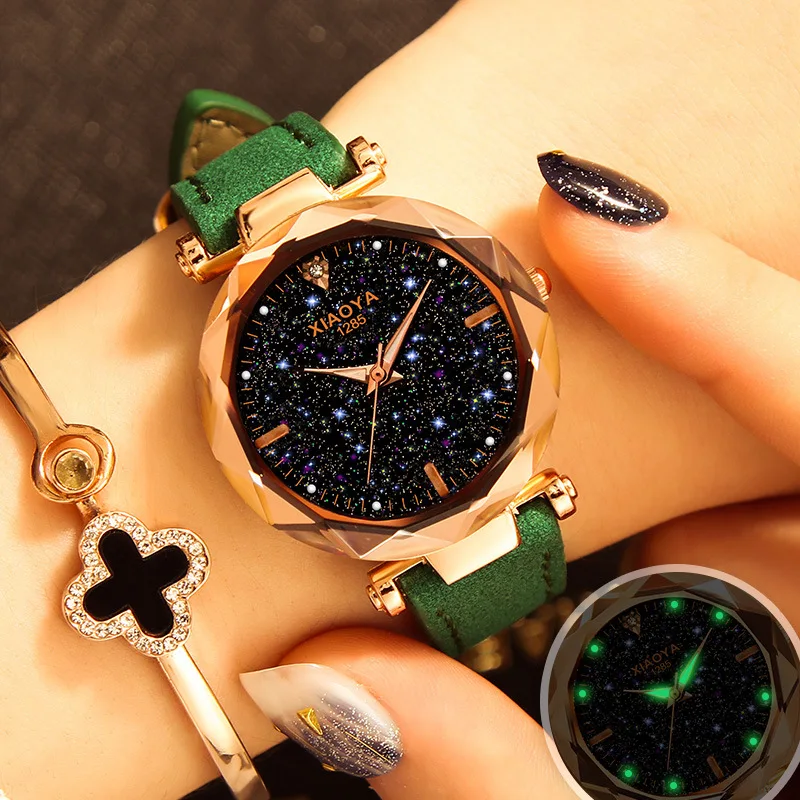 Горячие часы женские Роскошные Звездное небо наручные для кожи Романтический