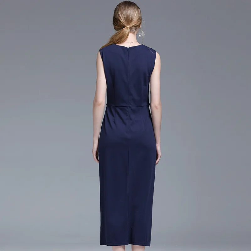 Соблазнительное открытое облегающее платье летнее женское темно синее без