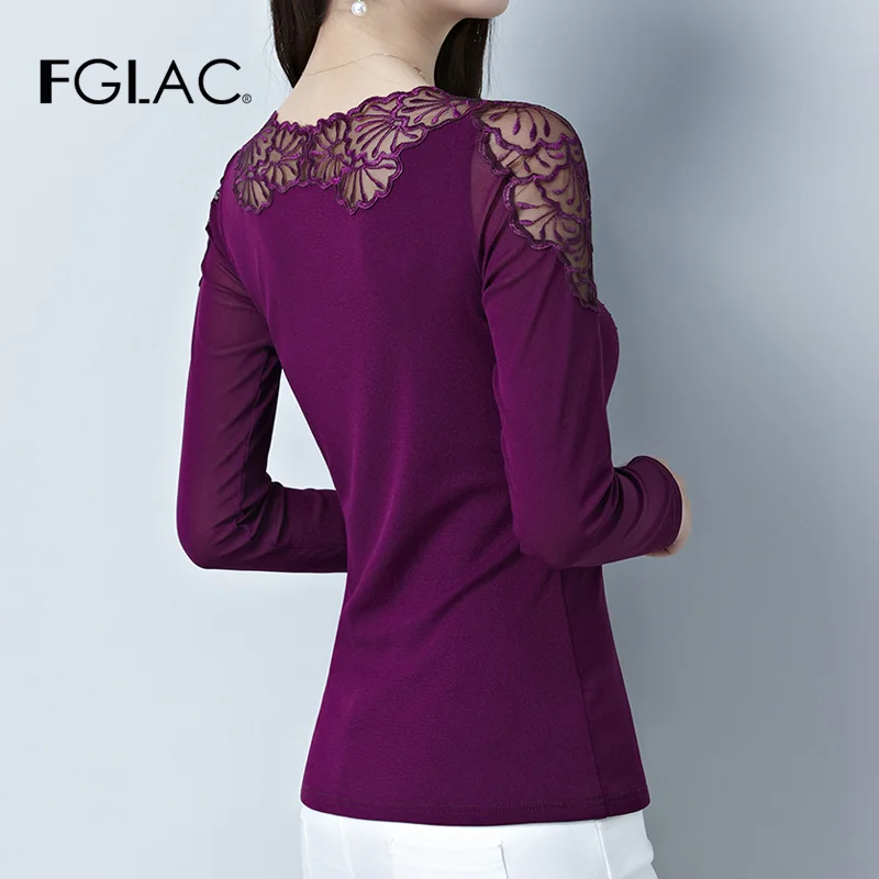 Женская блузка с длинным рукавом FGLAC элегантная кружевная Весенняя рубашка