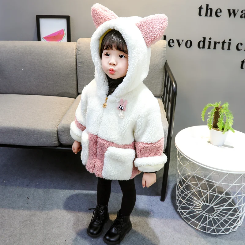 

Пальто из искусственного меха для девочек на осень и зиму, новинка 2019, плотный Детский свитер в Корейском стиле, детское длинное пальто