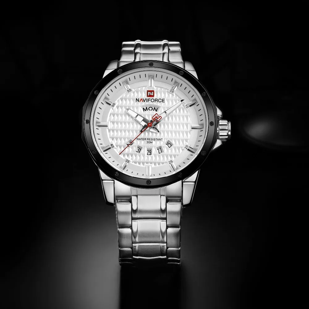 NAVIFORCE Men's Quartz Watches Silver White Full Stainless Steel Auto Date Day Watch Man Sports Army Military Wristwatches 9115 |