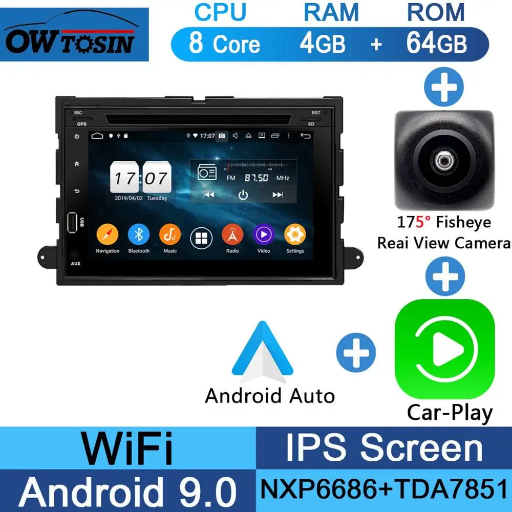 Fisheye Carplay n A " ips 1024*600 8 ядерный 4G+ 64G Android 9,0 автомобильный dvd-плеер для Ford F150 Mustang Expedition Explorer Fusion 2006 2007-2009 радио - Цвет: Fisheye Carplay n A