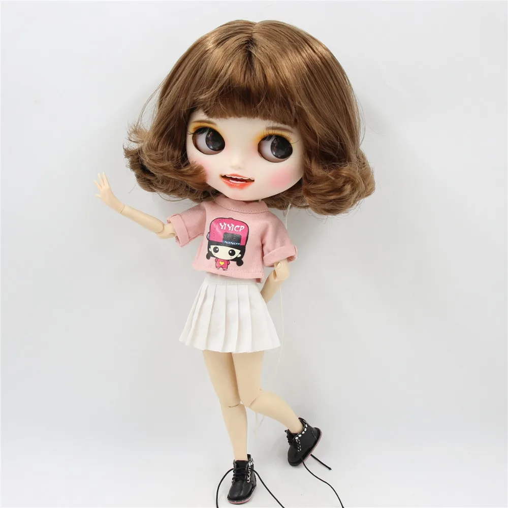 Ледяная фабрика blyth кукла 1/6 bjd белая кожа тела короткие каштановые волосы, новое матовое лицо с зубами, 30 см BL9158