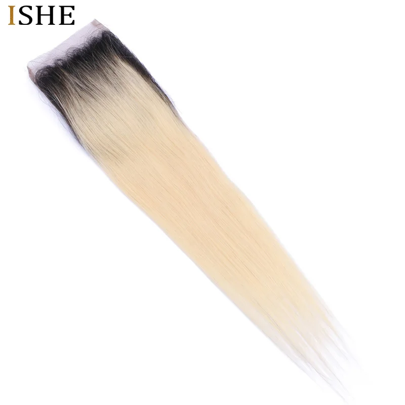 ISHE Ombre светлые прямые волосы швейцарское кружево 4*4 Кружева закрытия с детскими