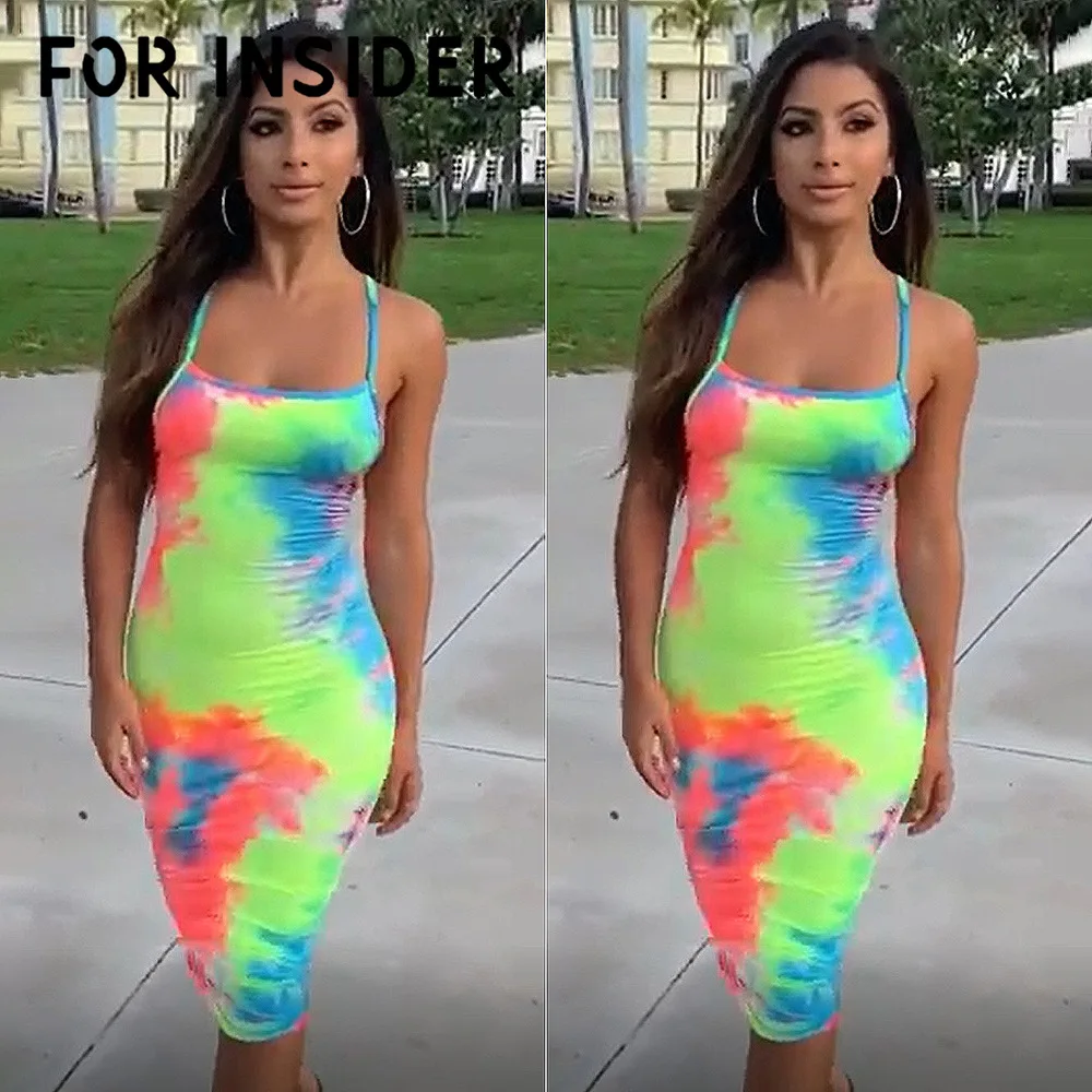 Для Insider Tie Dye ФЛУОРЕСЦЕНТНОЕ облегающее платье женское сексуальное без рукавов