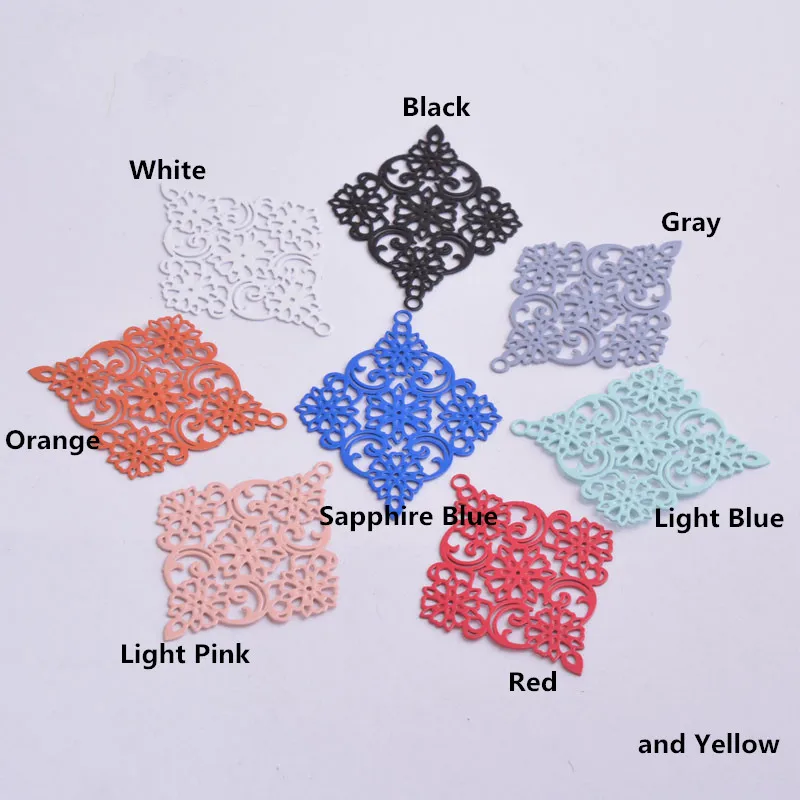 30 шт. AB4277 латунные подвески ромбы синие красные филигранные полые Подвесные