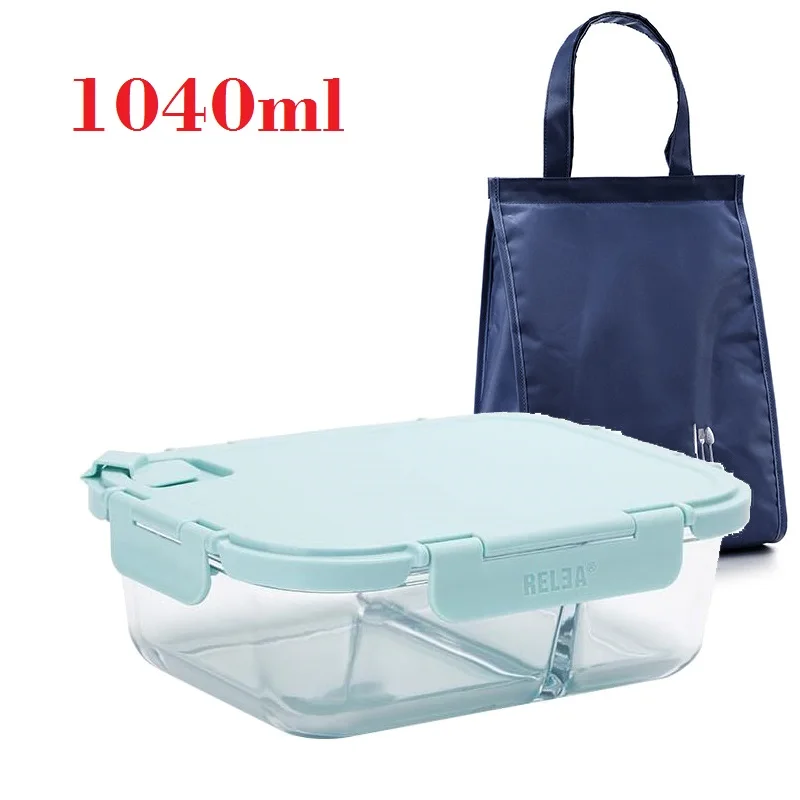 1040ml and Large Bag Стеклянный Ланч-бокс с модной сумкой для обеда, Женский контейнер для еды, товары для дома, кухни, ящики для пикника, офисные, мужские, Lancheira Termica - Цвет: 1040ml and Large Bag