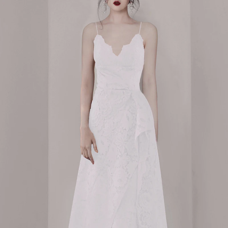 Женское асимметричное платье Max Spri кружевное на бретельках без рукавов с