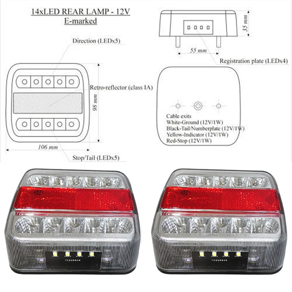 

2x12V Car Truck 16 LED Rear Tail Light Warning Lights Rear Lamp for Trailer Caravans UTE Campers ATV Boats bus vans Tail Light