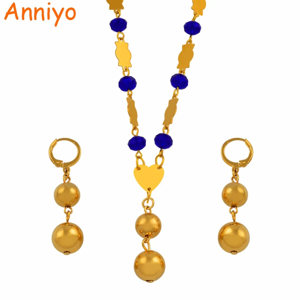 

Ожерелье и серьги-подвески Anniyo с бусинами и цветными бусинами Ювелирные наборы для женщин золотой цвет модные бусины Ювелирные изделия Под...