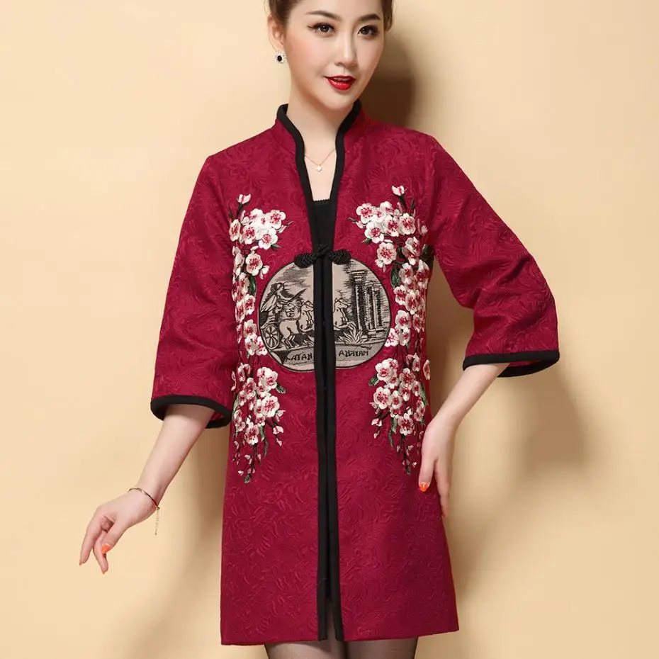 Embroidery Kimono Jacket Women Spring Embroidered Coat Chinese Tang Jackets Plus Size Middle Age Clothing Style Tops | Женская одежда