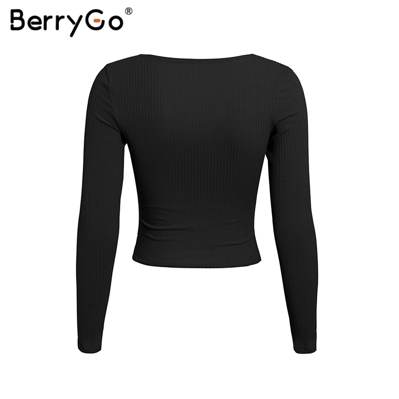 BerryGo Сексуальная v-образным вырезом женская блуза рубашка Элегантная с длинным