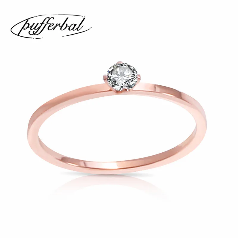 Couple Ring Fashion New Simple Stainless Steel Inlaid Zircon Silver And Gold Rose Color Ladies Ornaments ZK15 | Украшения и