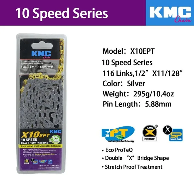 Цепь KMC X8 X9 X10 X10 EPT X9L X10L X11LBike 9S 10S 11S Gold для MTB/шоссейного велосипеда fo Shimano/SRAM 8 9 10 11 speed 116L/цепной велосипед