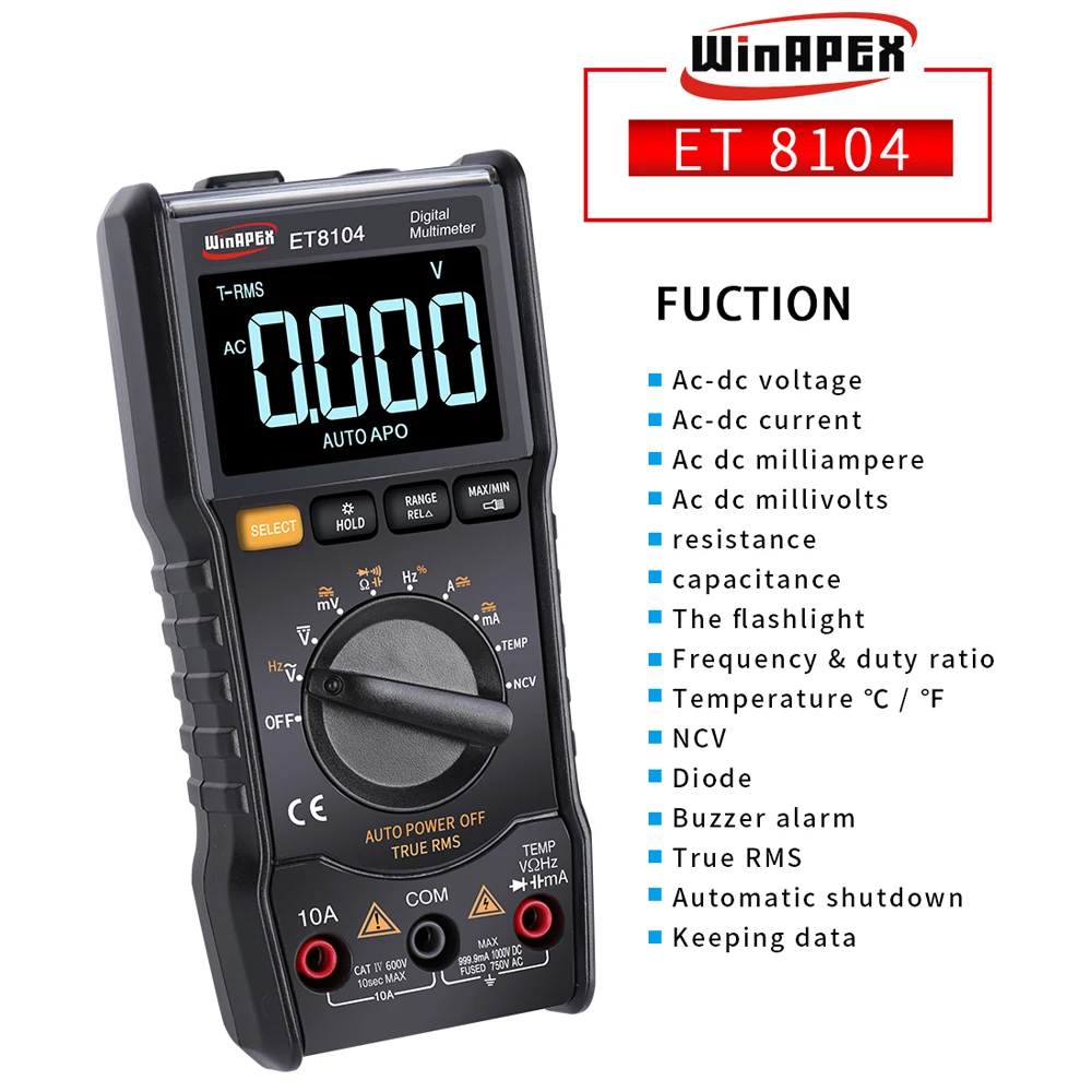 

Цифровой мультиметр WinAPEX ET8104, портативный автоматический измеритель переменного/постоянного тока, напряжения и сопротивления