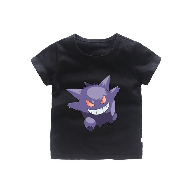 От 2 до 12 лет, Детская футболка Gengar летние топы с героями мультфильмов для маленьких девочек, детская Отличная повседневная одежда, b253 - Цвет: Черный