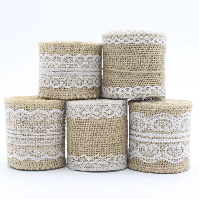 Lucia crafts 2y/lot 5-6 см лента из натуральной джутовой мешковины с кружевной льняной отделкой джутовые DIY Свадебные мероприятия вечерние принадлежности для торта V0602