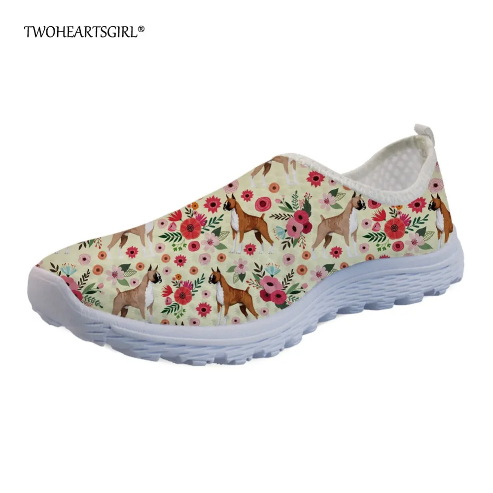 

Twoheartsgirl Cute Boxer Flower Flats Breathable Spring Summer Women Flats Casual Shoes Personalized Ladies Fashion Sneakers