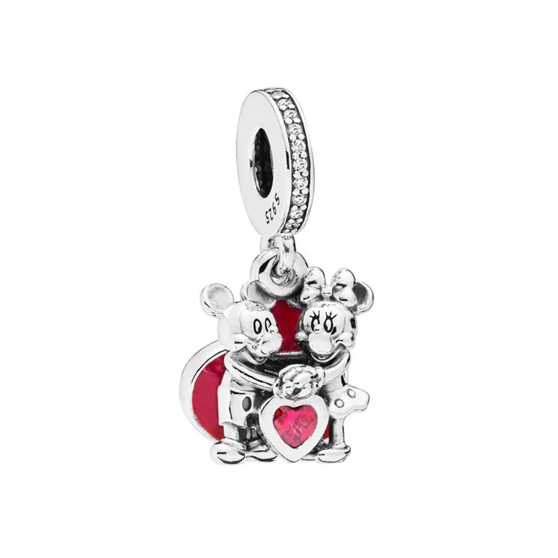 Fit Pandora браслет Минни и Микки с любовью Подвеска Шарм в форме сердца Красная эмаль и CZ ручная работа серебро 925 ювелирных изделий FL904