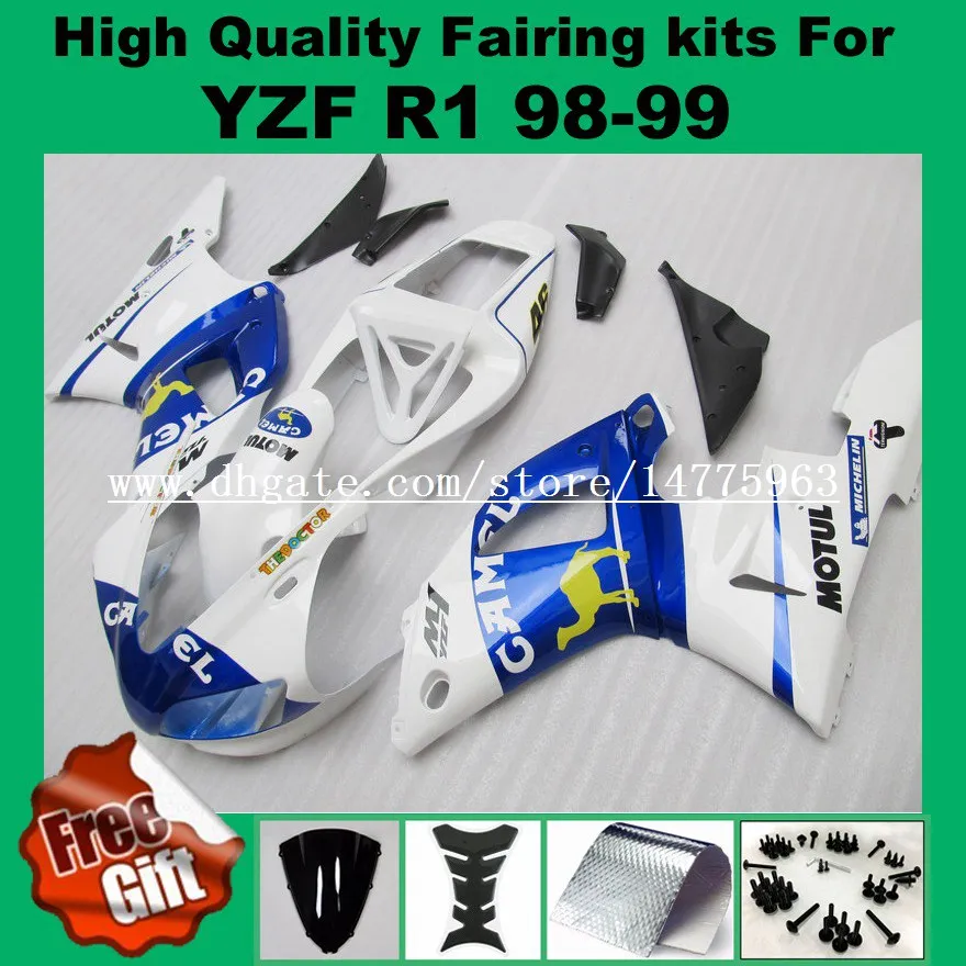 

9 gifts Injection Mold For Yamaha Yzf R1 1998 1999 Blue White CAMEL Motorcycle Bodywork Fairings +Free screws
