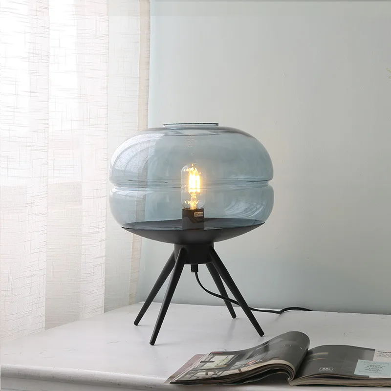 Pale blue glass Дизайнерские стеклянные настольные лампы для гостиной, спальни, прикроватной тумбочке, ресторана, гостиничного номера, декоративный круглый стол, лампы 110 В 220 В - Цвет абажура: Pale blue glass