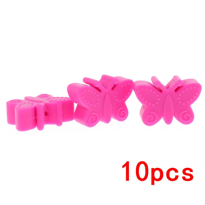 Violet Red05 10 шт. Детские Жевательные силиконовые бусины цветок DIY Детские Прорезыватели для зубов Бабочка ожерелье без БФА DIY держатель для соски аксессуары - Цвет: Violet Red05
