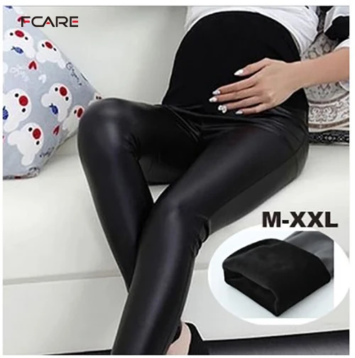 Fcare 2016 winter fashion fall and winter pregnant women Leggings  leather pants thin belly maternity pants