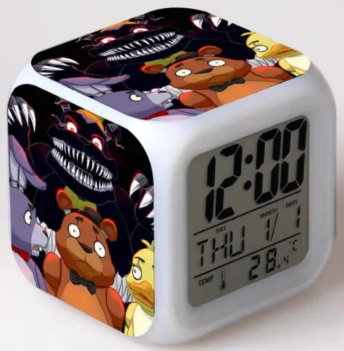 26 Five Nights At Freddy's 7 цветов светодиодный Будильник FNAF Bonnie Foxy Freddy Fazbear часы с дизайном «Медведь» ночные световые часы игрушки - Цвет: 26