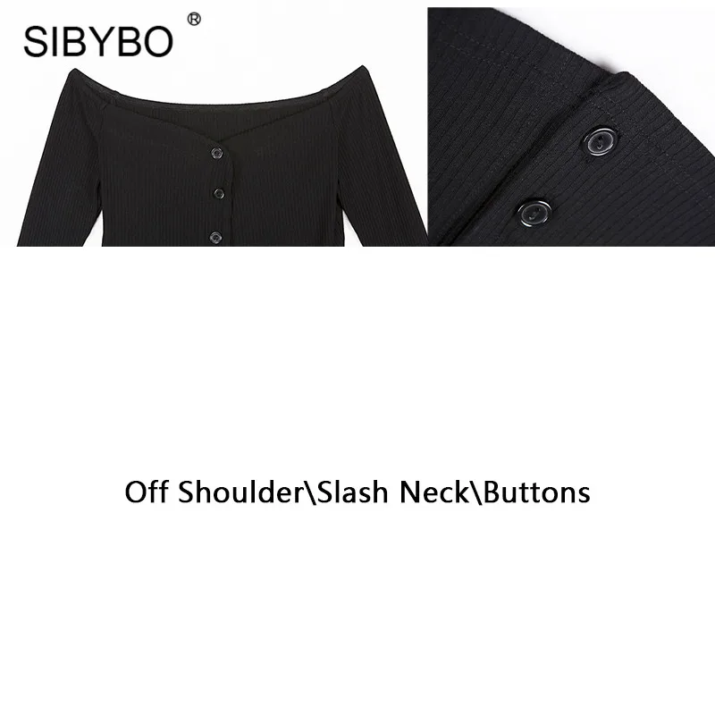 Sibybo, с открытыми плечами, с длинным рукавом, сексуальный укороченный топ, женская мода, с вырезом лодочкой, тонкая короткая футболка, женские ребристые осенние женские футболки, топы