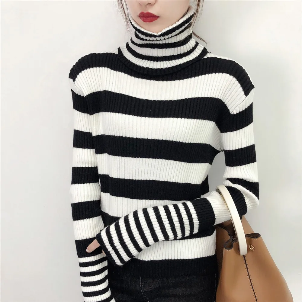 Женский трикотажный свитер с высоким воротником Топ длинным рукавом