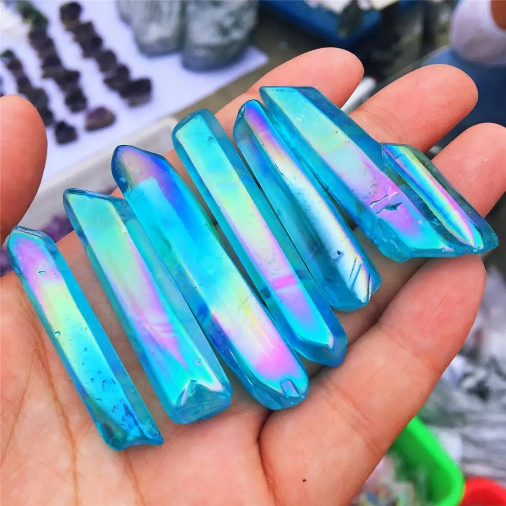 6 шт. натуральный кристалл кварц редкий красивый синий ореол титановый кварцевый