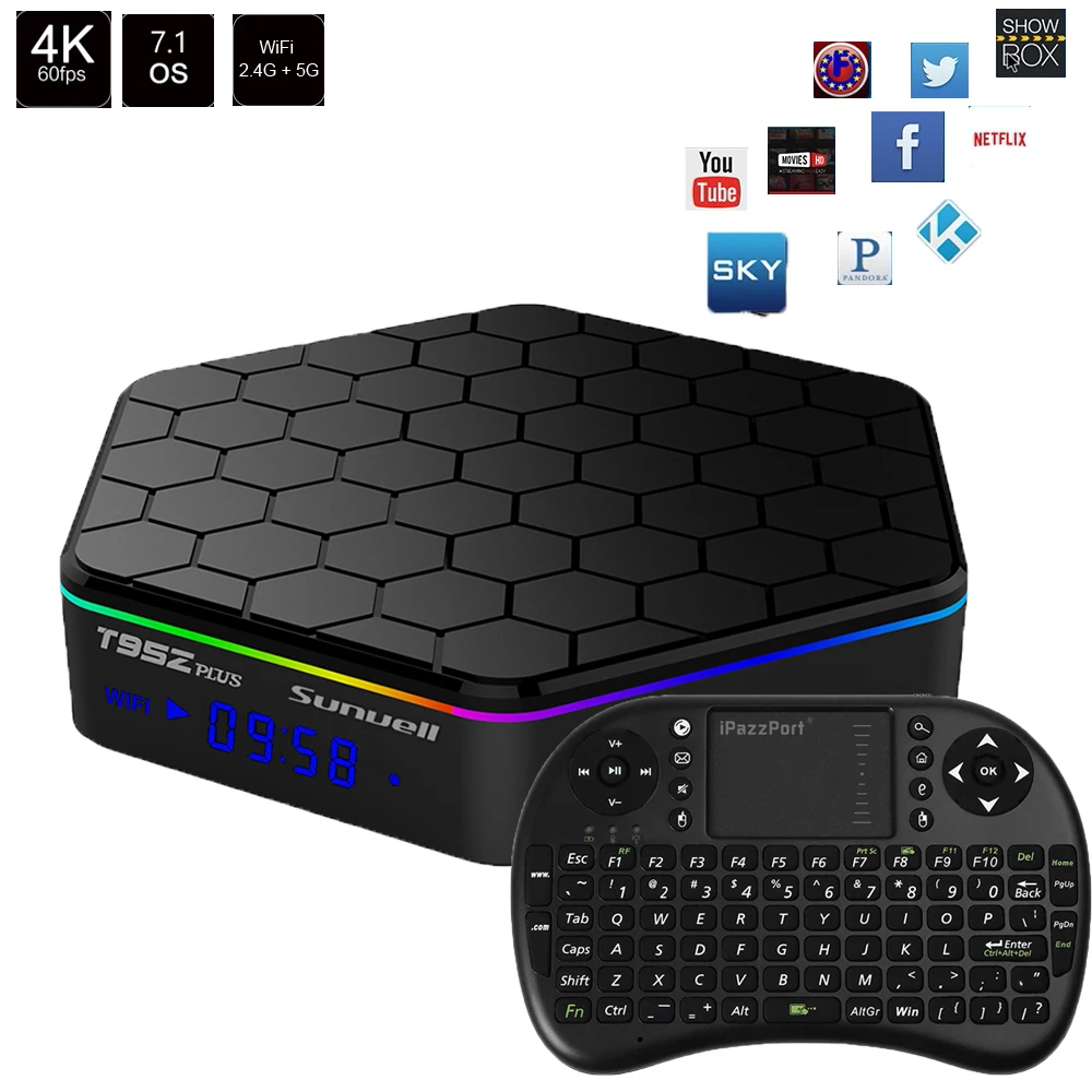 Sunvell T95Z Plus Android 7 1 умная коробка Amlogic S912 Восьмиядерный 4K x 2K H.265 декодирование 2 4G + 5G