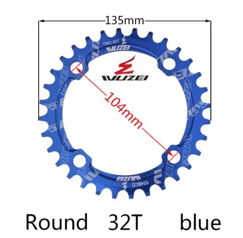 Blue 32T Шатун MTB велосипед 1 скоростная система цепное кольцо шатун дорожный одиночный 104 BCD 32 T/34 T/36 T/38 T 11s 10s 9s 1*11 bmx цепное колесо - Цвет: Blue 32T