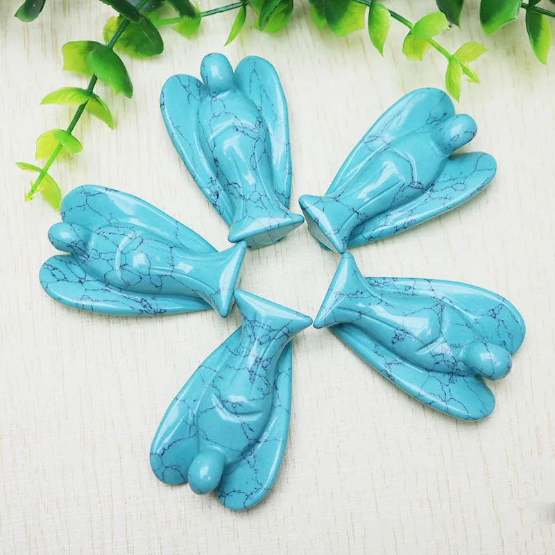 

1Pc 50mm Fashion Blue Turquoise Stone Angel Crystal Pine Carving Crafts Handmade Figurine Reiki Gem Cure For Gift