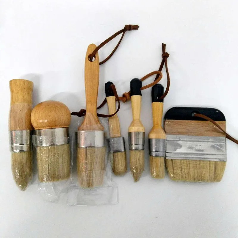 DIY 7 шт. деревянная ручка Меловая краска остроконечная кисть щетина Мел масляная краска восковая кисть товары для рукоделия набор ручных инструментов Бесплатно sh