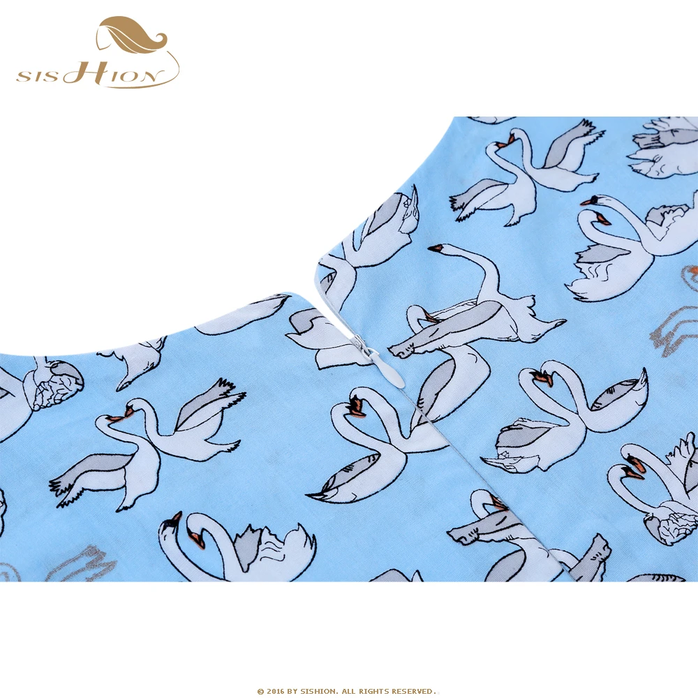 Женское винтажное платье в полоску SISHION голубое Хлопковое стиле 50-х годов Туника