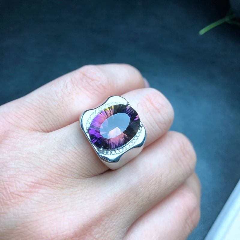 Натуральная стрельба кольцо с натуральным аметрином красивый цвет двухцветный