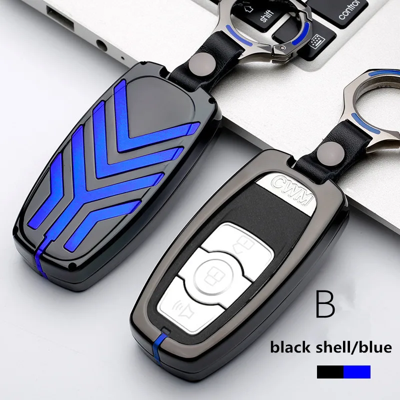 C-black blue GMW H6 Samrt Автомобильный ключ крышка цветная полоса цинковый сплав пульт дистанционного управления брелок Оболочка Чехол брелок кожа для Great Wall Haval Coupe H7 H8 H9 - Название цвета: C-black blue