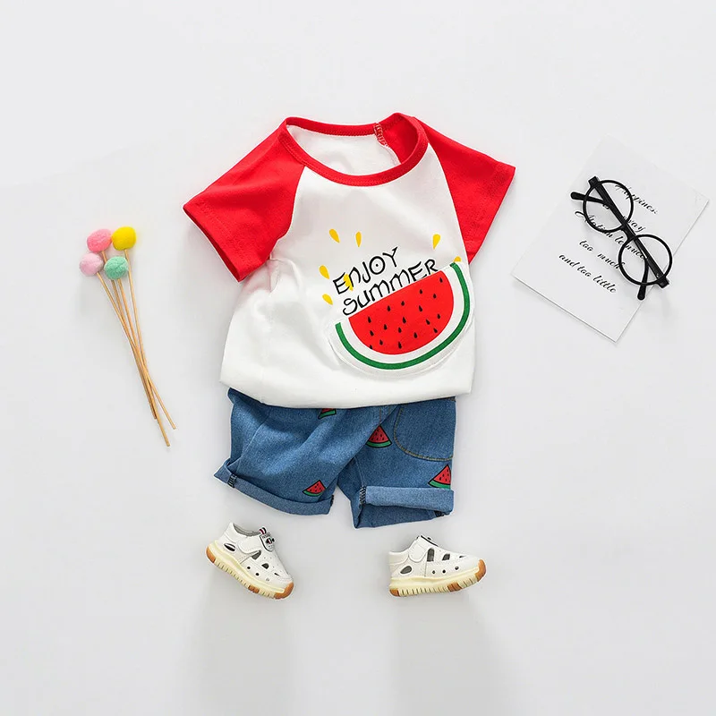 2 шт. Детские хлопковые штаны и топ с коротким рукавом принтом арбуза | Мать